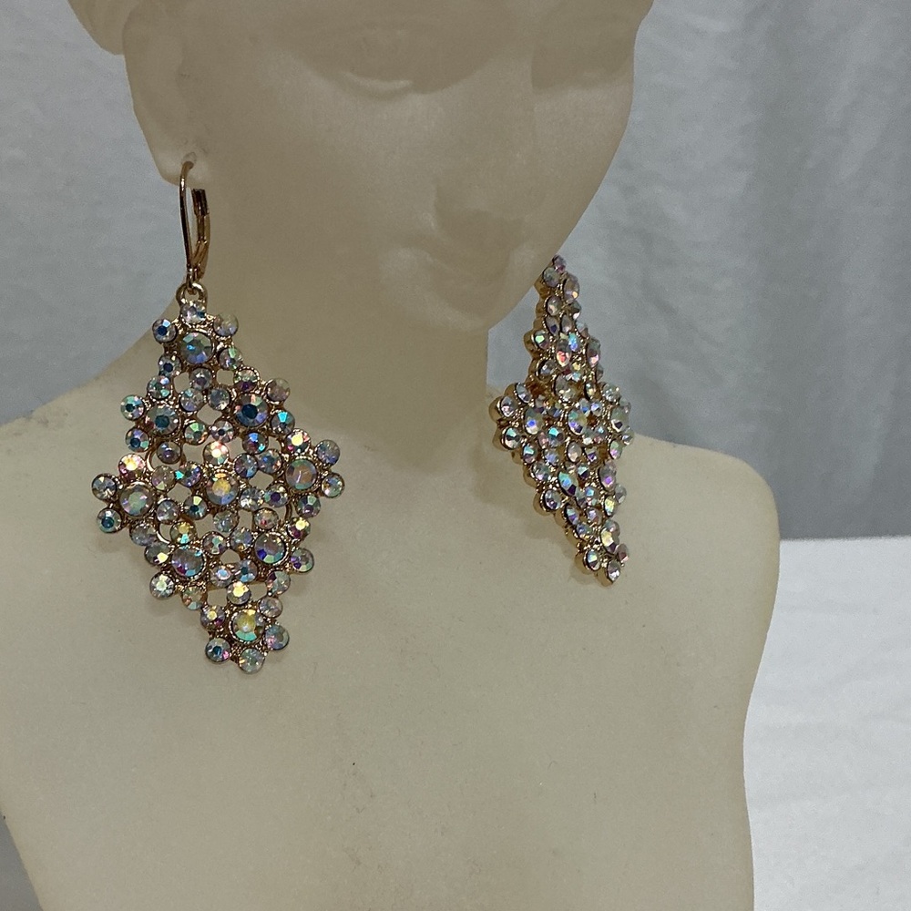 Monet Aurora Crystal Cluster Drop Earrings - Gold Tone